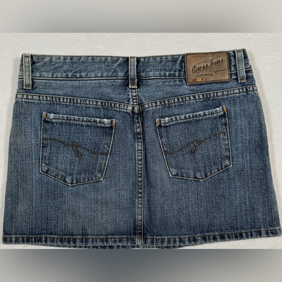 Guess Jeans Originals Mini Skirt Premium Denim Blue Distressed Size 27 - Picture 2 of 8